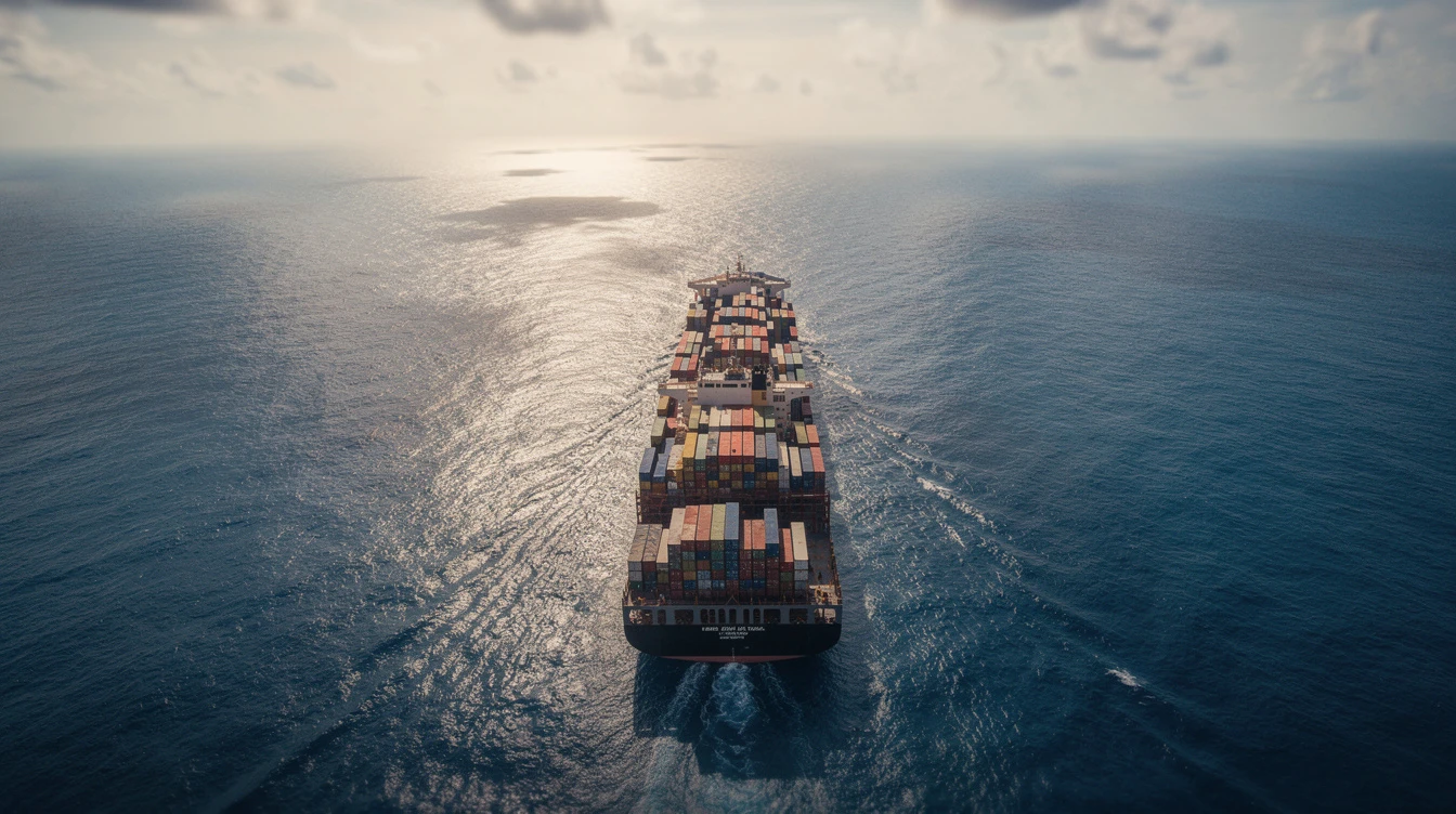 Container ship at an Indonesian port loaded with shipping containers